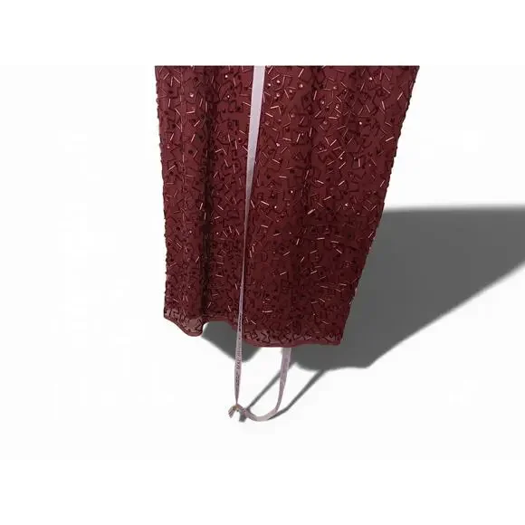 New with Tags Mac Duggal 93758 Beaded Midi Dress Jewel Neck Burgundy Size 8 - Picture 7 of 16